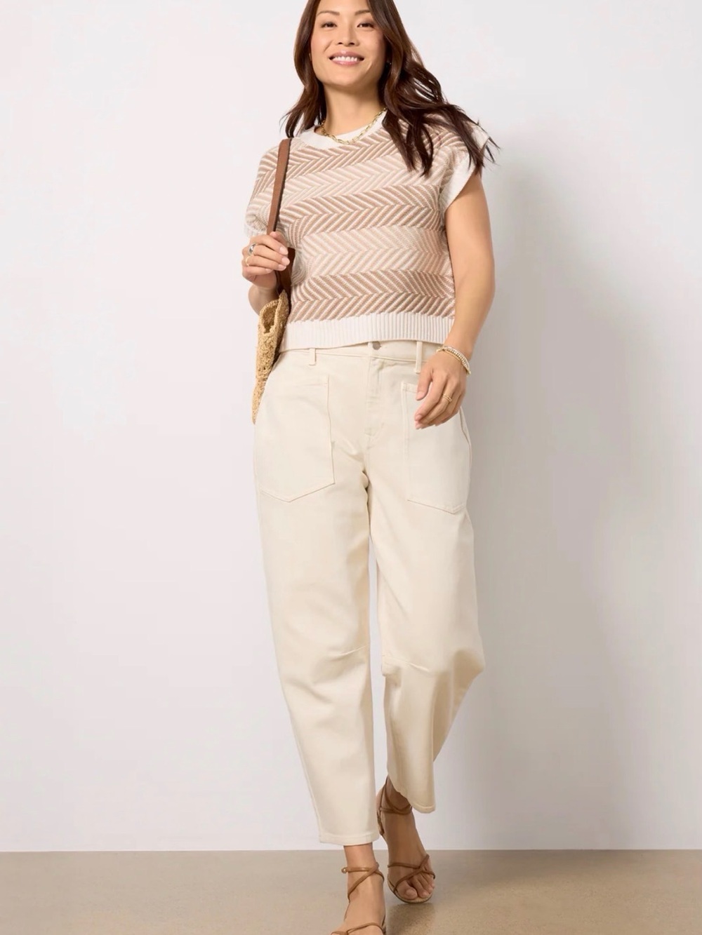 Evereve Cream High-Rise Jeans